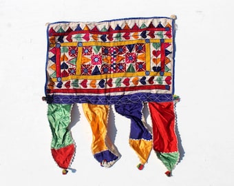 Toran tribal Banjara hecho a mano, tapiz bordado para puerta, decoración boho