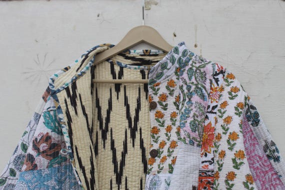 Patchwork Quilted Cotton Jacket: Floral Bohemian … - image 8