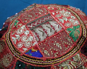meditation Boho Pillow Floor, cushion cover, Embroidered Bohemian, decorative patchwork pillow, Round meditation Cushion Cover,