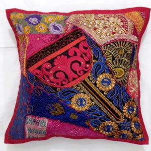 Boho Patchwork Cushion Cover: Indian Sari Throw Pillow