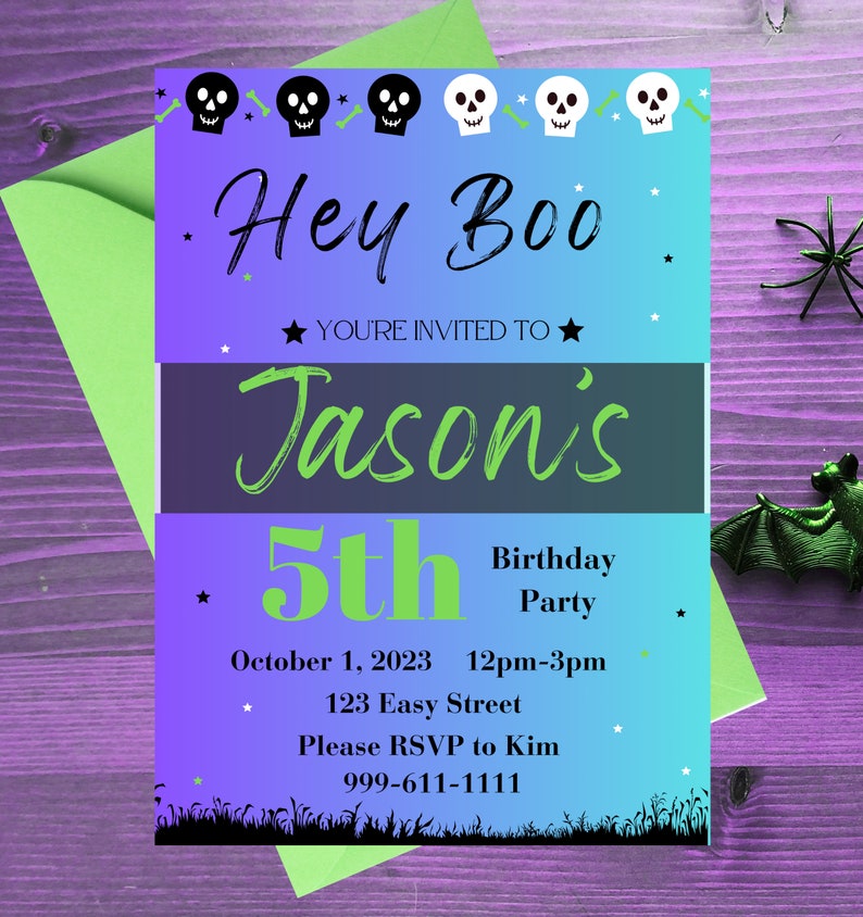 Editable Halloween Birthday Invitation Kids Birthday Party Invite