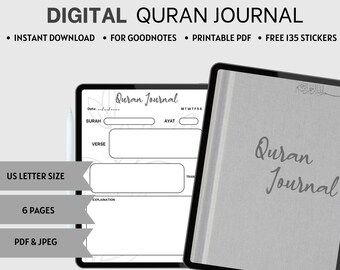 Digital Quran Journal,  Quran journal, muslim printable, Goodnotes Notability, Muslim Planner , Free stickers , muslim journal and planner
