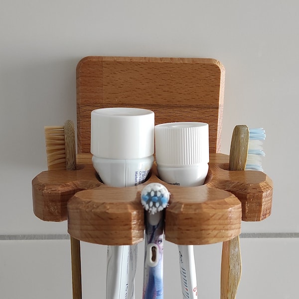 Zahnbürstenhalterung, Zahnpastahalterung aus Holz, Geschenk
