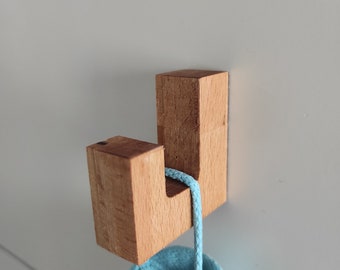 Wooden adhesive hooks / Set / Wall hooks / No drilling required / Beechwood hooks