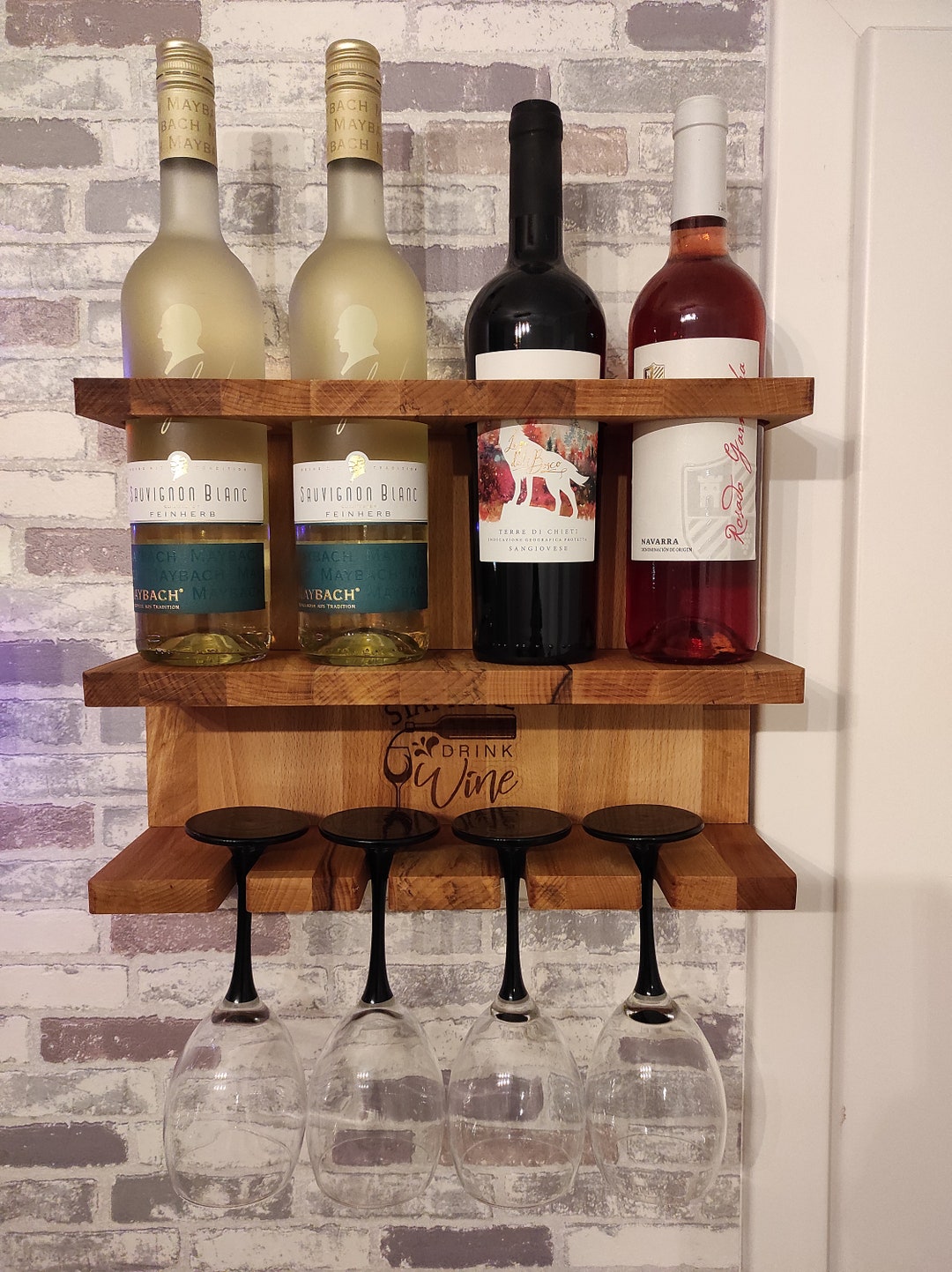 Wine Glass Rack Wood / Wine Rack Wall / Wine Rack With Engraving Etsy