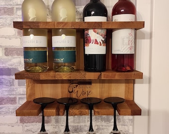 Botellero de madera para copas de vino / Botellero de pared / Botellero con grabado
