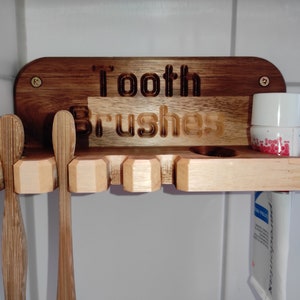 Toothbrush holder and toothpaste holder made of wood