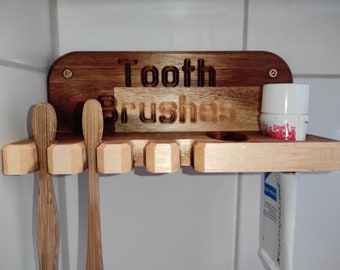Toothbrush holder and toothpaste holder made of wood