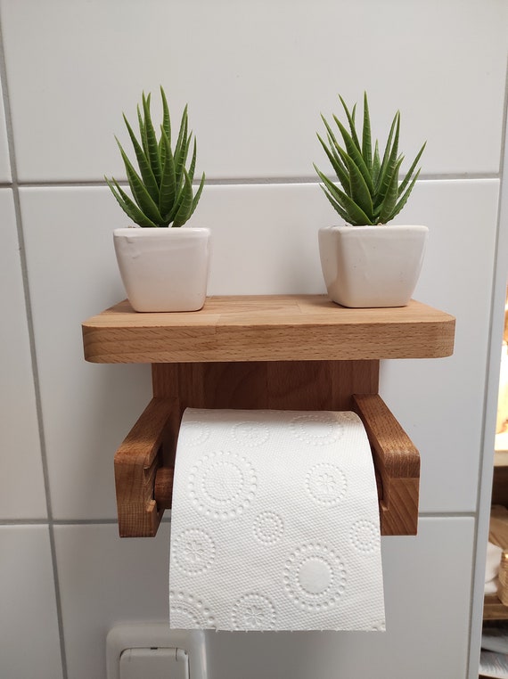 Wooden Toilet Paper Holder with Shelf