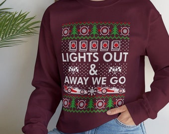 Lights Out And Away We Go Holiday Sweatshirt, Formula Racing Sweatshirt, Lights Out Christmas Sweatshirt, Formula Ugly Christmas Shirt