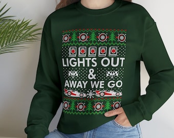 Lights Out And Away We Go Holiday Sweatshirt, Formula Racing Sweatshirt, Lights Out Christmas Sweatshirt, Formula Ugly Christmas Shirt