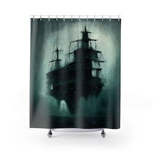 Come Sail Away | Scary Ship Bathroom Art Shower Curtain | Ghost Themed, Creepy and Cool Artwork for Bathroom, Great Lakes Bathroom Art