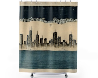 Chicago Skyline Shower Curtain, Great Lakes Shower Curtain, Cool City Skyline Shower Curtain, Cute Shower Curtain