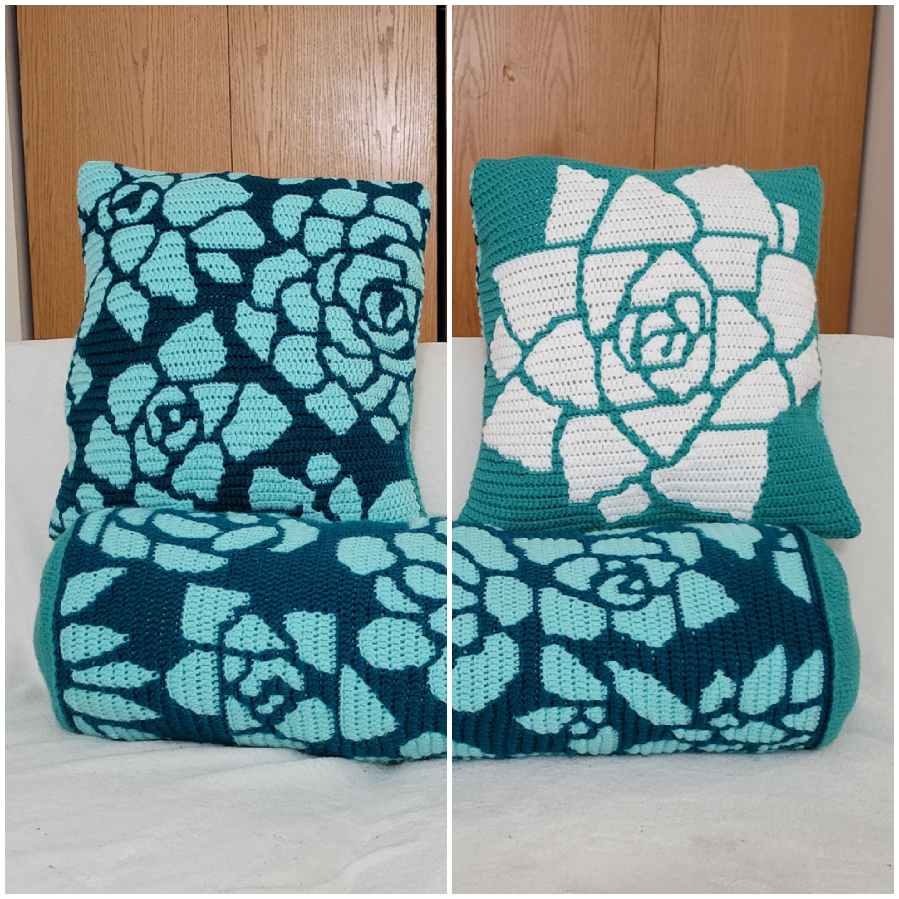 Succulent Garden Pillows Mosaic Crochet