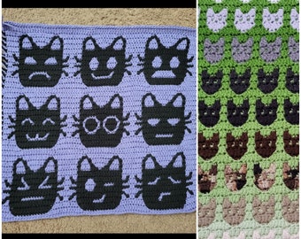 Nine Lives Cat Pillow Mosaic Crochet PDF Pattern