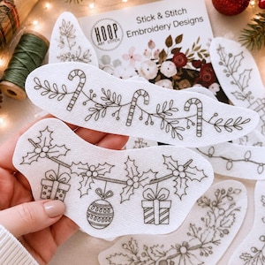 Christmas border embroidery patterns, stick and stitch embroidery design for winter, peel and stick embroidery paper, fall transfer patches