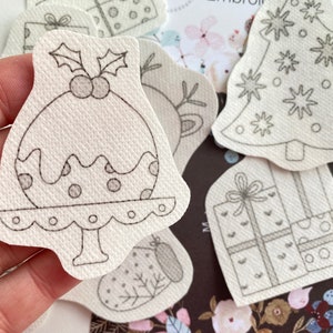 Christmas stick and stitch embroidery pattern, winter transfer patch, cute peel and stick embroidery paper, ornament embroidery pattern image 7