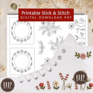 Floral Shoe Embroidery Patterns, Printable Stick and Stitch PDF, Wildflower Sneaker Embroidery Designs, Digital Download, SET #1