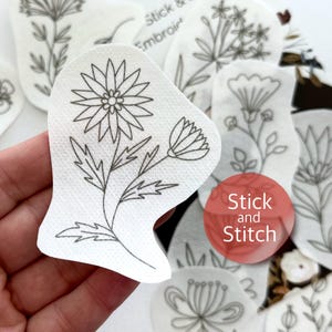 Folk floral stick and stitch embroidery pattern, embroidery transfer patch, peel and stick embroidery paper, embroidery flowers for clothes