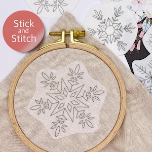 Snowflakes ornament hand embroidery pattern, Christmas stick and stitch transfer patch, peel and stick embroidery paper, Christmas gift DIY