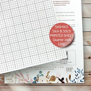 Quarter inch grid stick and stitch sheet, water soluble cross stitch guide, sashiko transfer paper, blackwork grid paper, visible mending