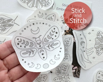Borboletas Celestiais de Costura e Costura, Padrões de Bordado de Mariposas, Transferências de Descasque e Cole, Papel Solúvel em Água, Desenhos de Bordado à Mão