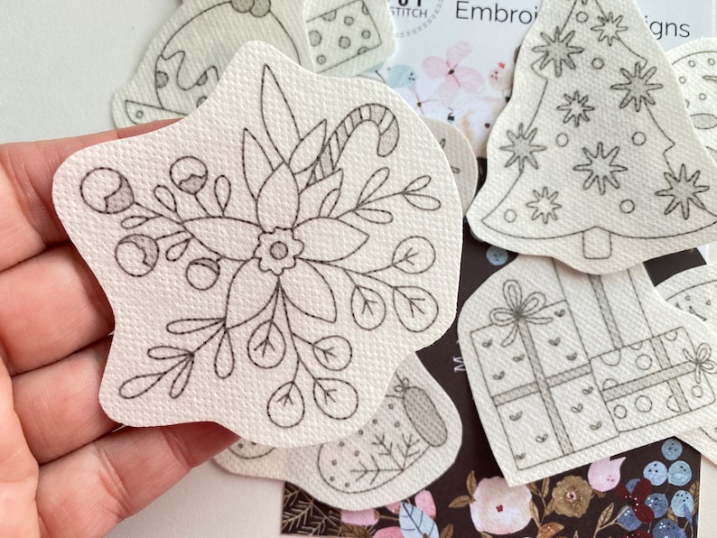 Christmas stick and stitch embroidery pattern, winter transfer patch, cute peel and stick embroidery paper, ornament embroidery pattern image 5