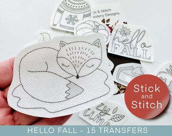 Fall hand embroidery pattern, Christmas stick and stitch design, peel and stick embroidery paper, pumpkin transfer patch, embroidery clothes