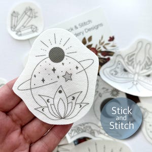 Moons and magic embroidery design, celestial stick and stitch, mystical peel and stick pattern, embroidery paper, wash away stabilizer