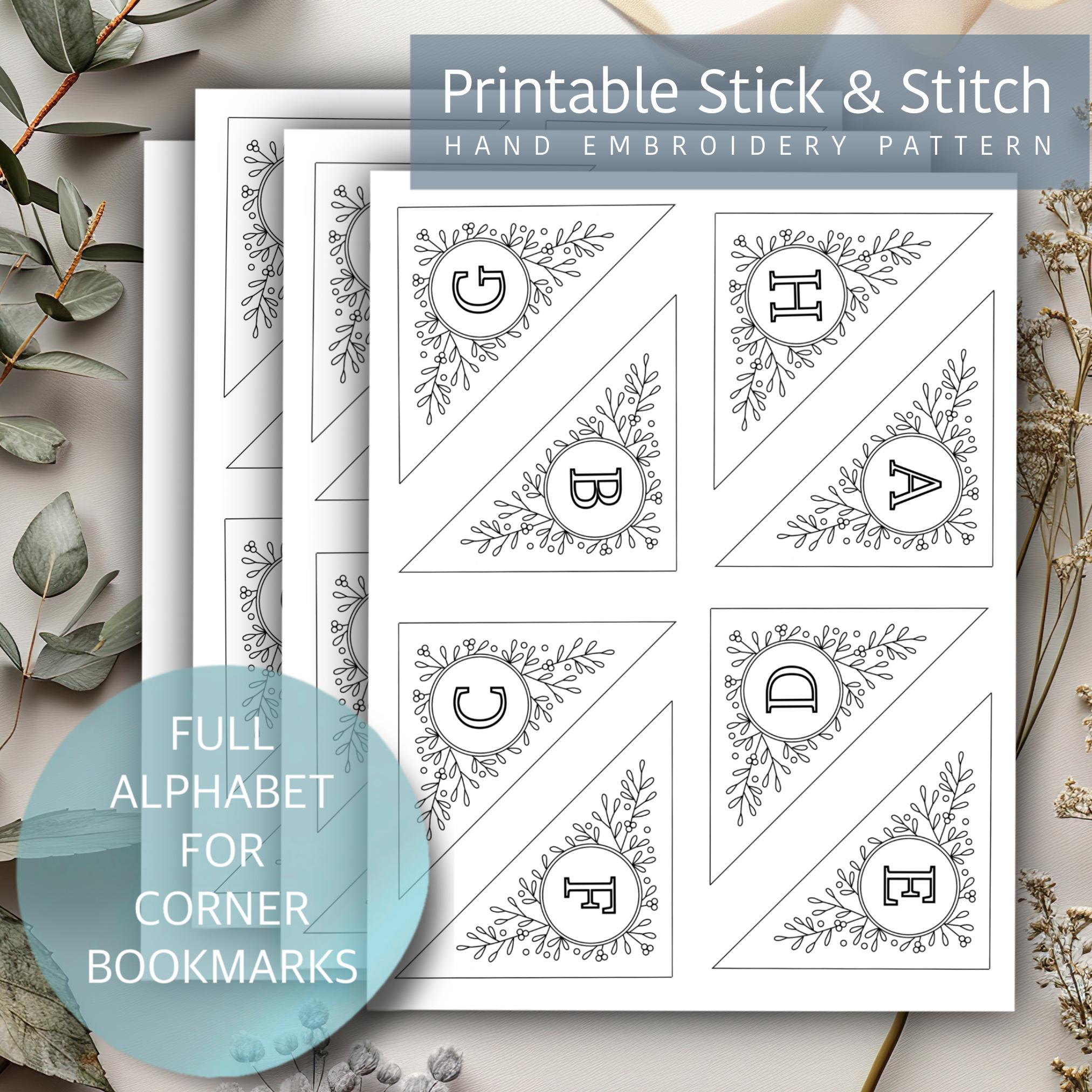 Personalized corner bookmark pattern, printable embroidery letter ...