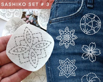 Stick and Stitch Visible Mending, Sashiko Embroidery Patch Repair, Peel & Stick Transfer Paper, Japanese Hand Sewing, Clothing Repair Set #3