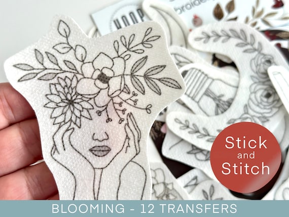 Blooming Flowers Stick and Stitch Embroidery Patterns, Peel and