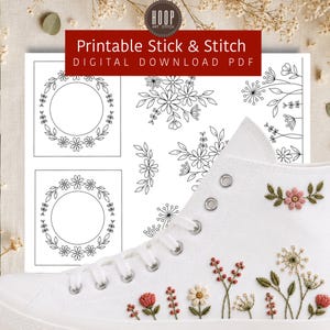 Floral Shoe Embroidery Patterns, Printable Stick and Stitch PDF, Wildflower Sneaker Embroidery Designs, Digital Download, SET #1