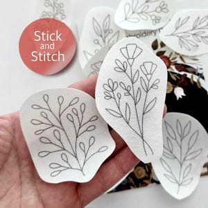Wildflowers stick and stitch embroidery patterns, peel and stick transfer patch, floral embroidery paper, trendy embroidery pack for clothes