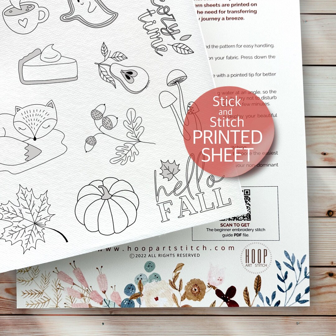 Fall Embroidery Pattern, Stick and Stitch Printed Sheet, Christmas Peel ...
