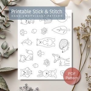 Stick und Stitch Stickmuster, Waldtiere Stickmuster, Stickmuster, Herbst Stickmuster, Stickmuster zum selbst Ausdrucken