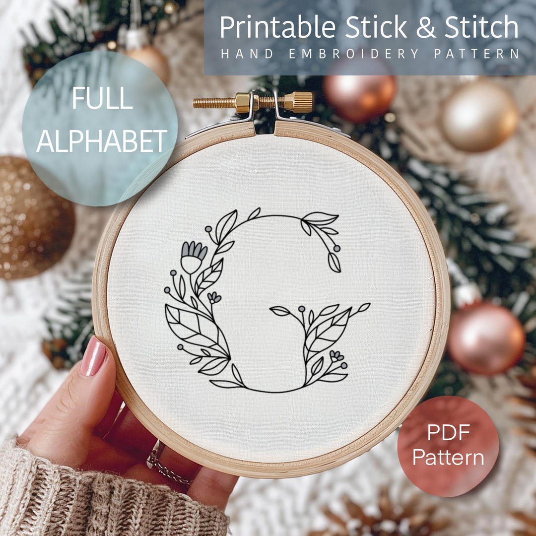 Stick and Stitch Letters, Botanical Full Alphabet Embroidery Pattern ...