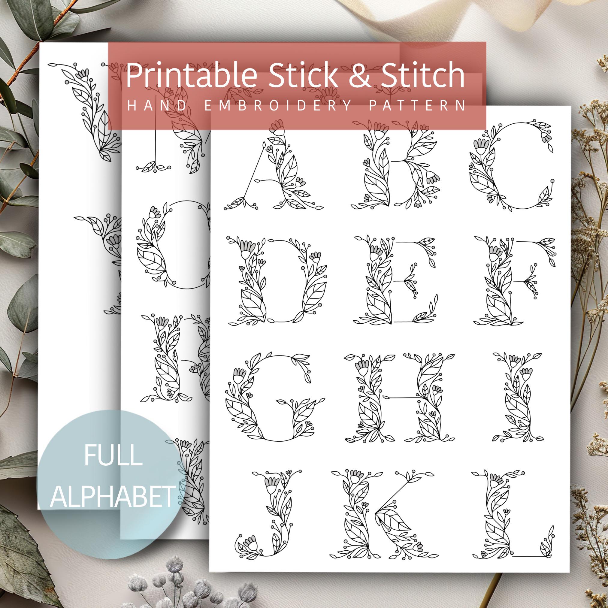 Stick and Stitch Letters, Botanical Full Alphabet Embroidery Pattern ...