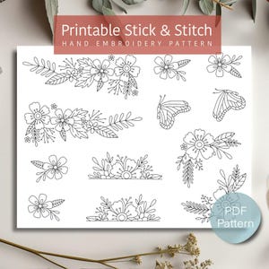 Padrão de bordado à mão de pares florais, ponto e ponto para impressão, Padrão floral em PDF, Padrão de bordado para download digital, Presente artesanal faça você mesmo