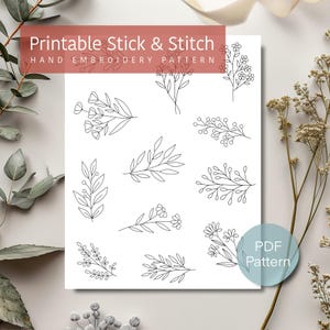 Wildflower hand embroidery pattern, printable stick and stitch embroidery, botanical embroidery pattern, DIY handmade gift, Digital download