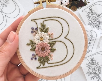 Floral Alphabet Stick and Stitch Pattern, Water Soluble Letter Embroidery Transfer, Personalized Initial Patch, Peel & Stick DIY