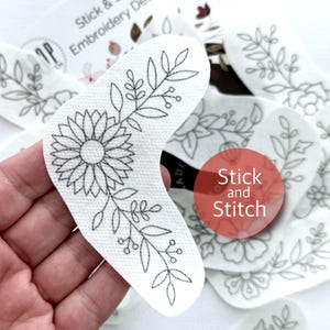 Floral corners stick and stitch embroidery design, hand embroidery flower pattern, peel and stick transfer patch, wash away embroidery paper