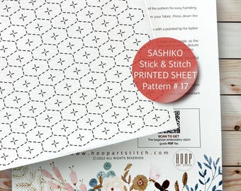 Stick and Stitch Visible Mending, Sashiko Embroidery Patch, Peel & Stick Printed Sheet, Water-Soluble Transfer, Japanese Sewing Pattern #17