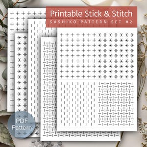 Stick and Stitch Visible Mending, Sashiko Embroidery Patterns, Peel and Stick Clothing Repair, Printable PDF, Digital Download, DIY Patch #2