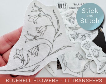 Bluebell flowers hand embroidery pattern, botanical stick and stitch transfer patch, peel and stick embroidery paper, embroidery for clothes