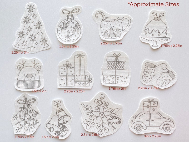 Christmas stick and stitch embroidery pattern, winter transfer patch, cute peel and stick embroidery paper, ornament embroidery pattern image 3