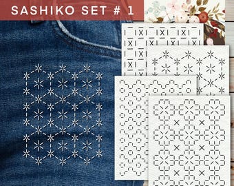 Stick and Stitch Visible Mending, Sashiko Embroidery Patch Repair, Peel & Stick Transfer Paper, Japanese Hand Sewing, Clothing Repair Set #1