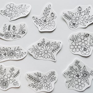 Flowers hand embroidery pattern, botanical stick and stitch transfer patch, peel and stick embroidery paper, trendy embroidery for clothes image 2