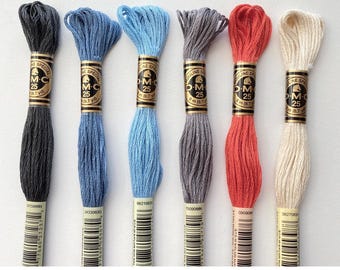 DMC Six Strand Embroidery Floss, 6 Skeins Color Pack, Trendy Embroidery Thread Set, Hand Embroidery Floss for Cross Stitch & DIY Crafts