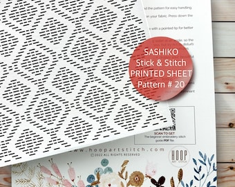 Stick and Stitch Visible Mending, Sashiko Embroidery Patch, Peel & Stick Printed Sheet, Water-Soluble Transfer, Japanese Sewing Pattern #20